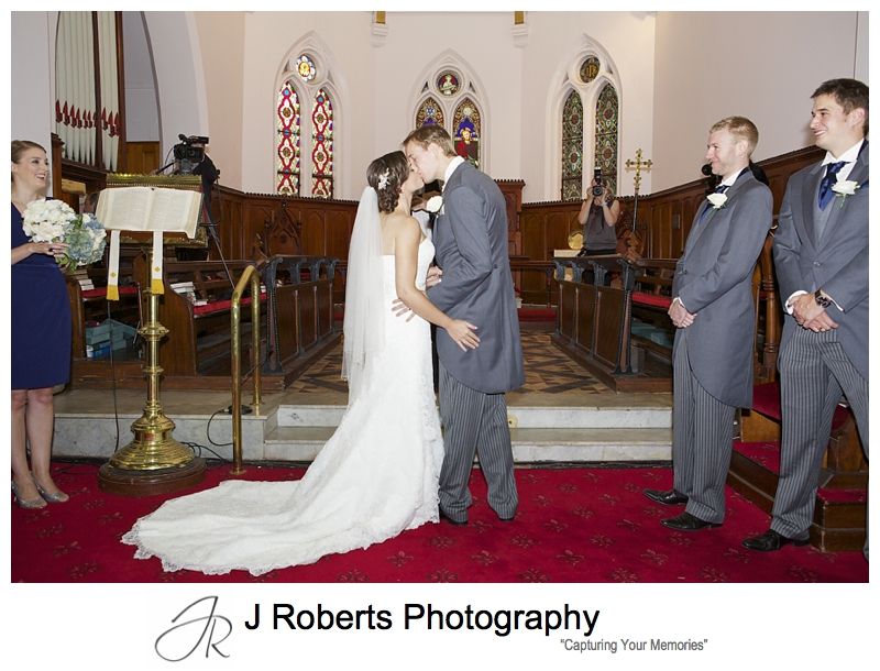 First kiss at Christ Church Lavender Bay - sydney wedding photography